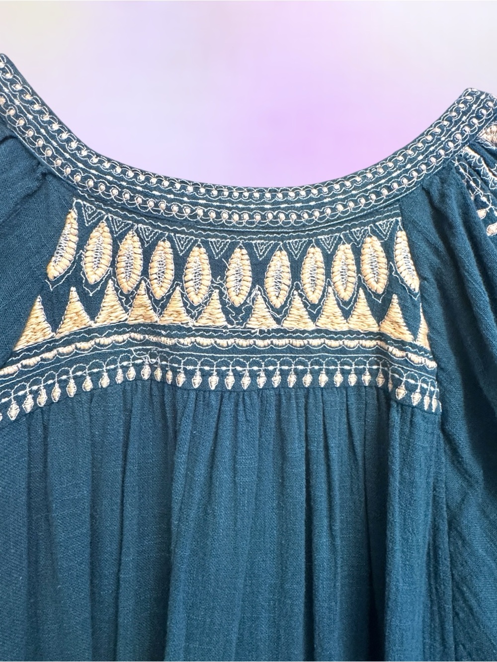 Free People Teal Dreamweaver Embroidered Flowy Tunic Top / Dress - Sz Large EUC - Picture 8 of 11